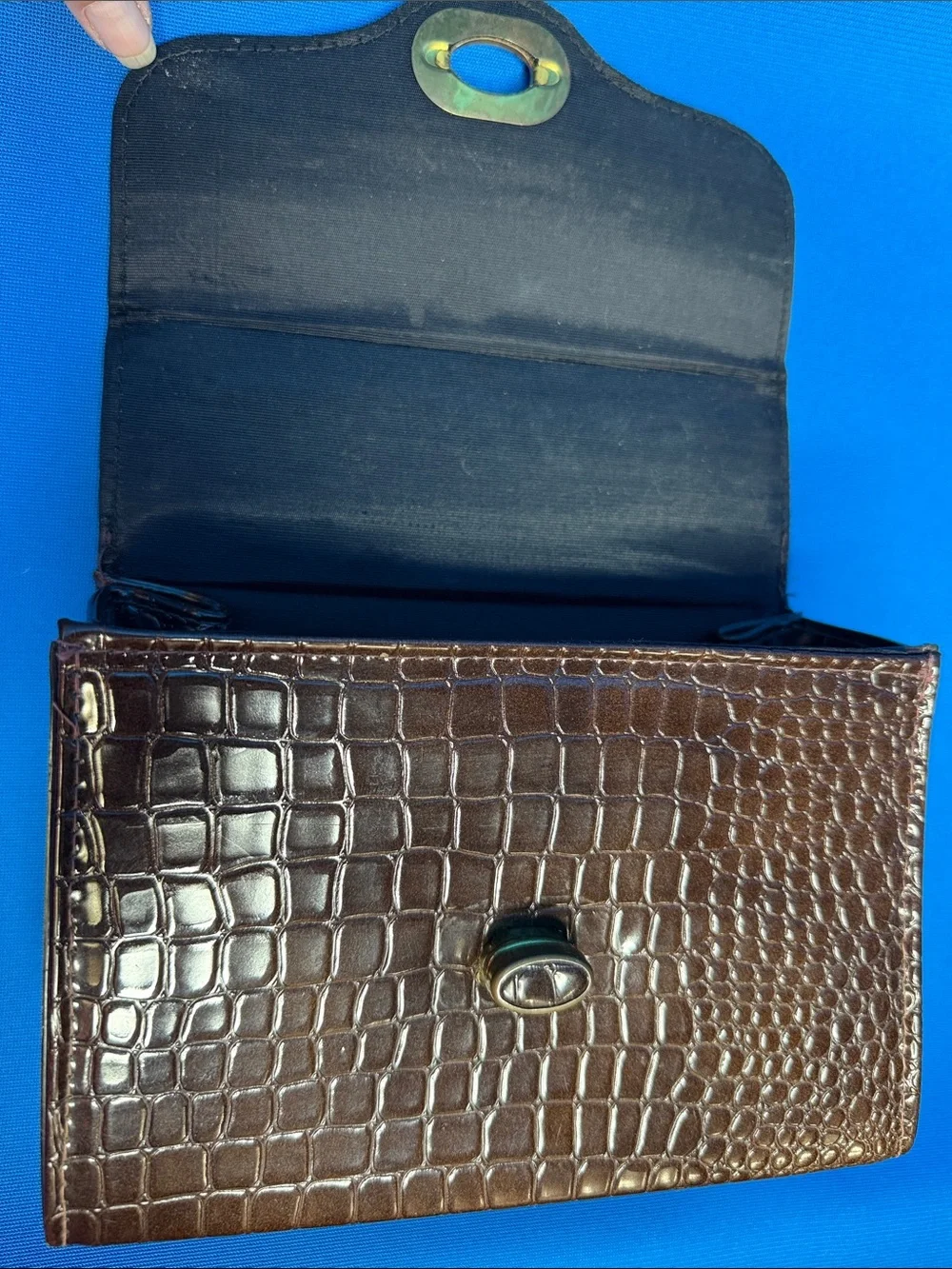 VINTAGE JACLYN USA CROCODILE ALLIGATOR TYPE TOP HANDLE BOX HANDBAG 1960'S 1970'S